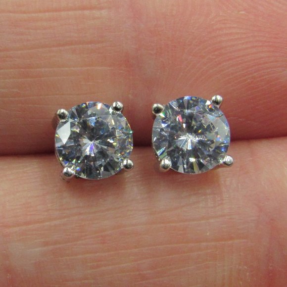 Jewelry - Sterling Silver Plain Round CZ Earrings